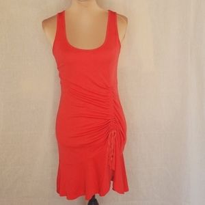 ♧ Heartloom Orange Ribbed Tank Dress Size XS Hi-low Hem Drawstring Ruched